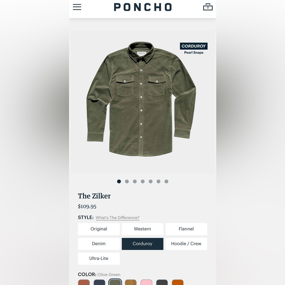Poncho “The Zilker” corduroy pearl snap